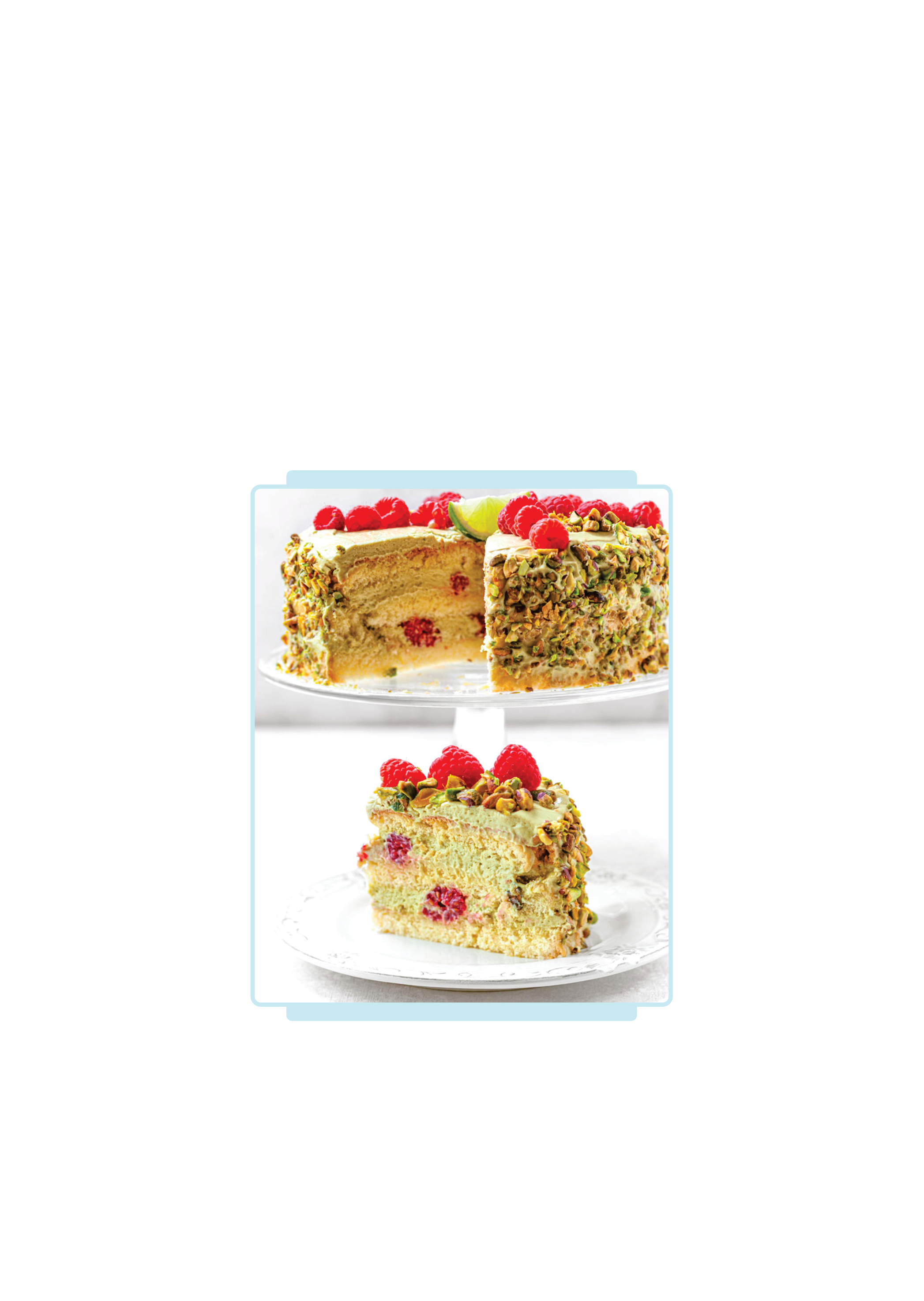 Tort pistacjowy z malinami
